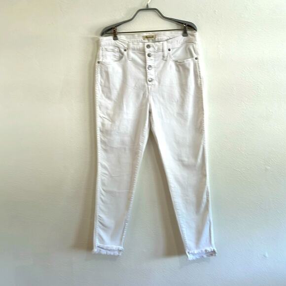 Madewell White 10” High Rise Skinny Jean With Exposed Button Closure size 32 - Picture 1 of 10